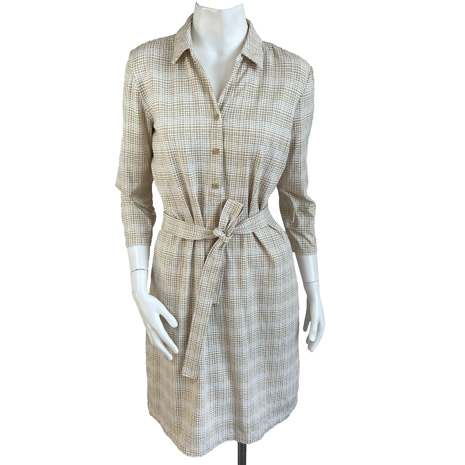 J. Mclaughlin Calla Shirt Dress M Tan White Check Catalina Cloth Preppy Office